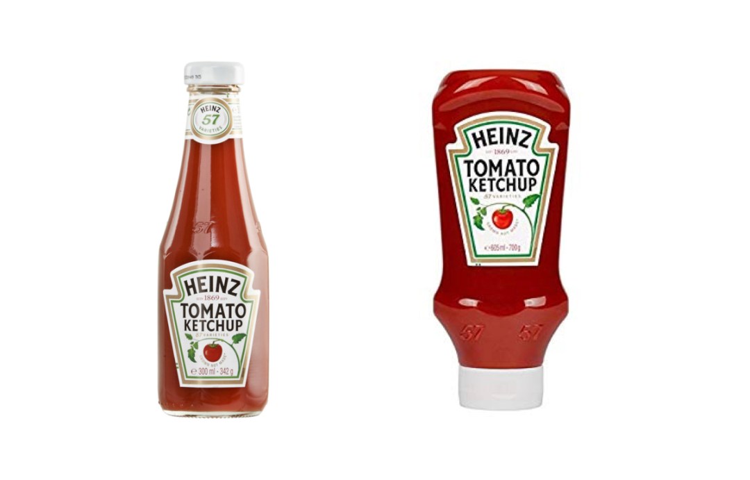 Cette image met en scène deux pots de ketchup. Un pot simple et un pot amélioré pour l'UX