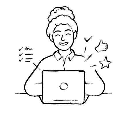 Illustration d'une femme souriante devant son ordinateur