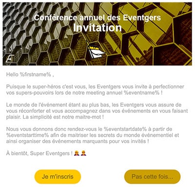 Un modèle d'email réalisé avec Eventdrive