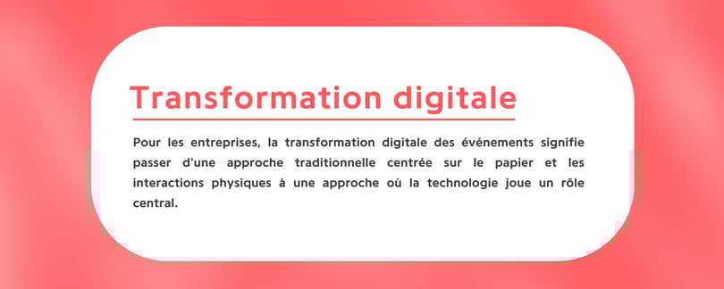 Pour les entreprises, la transformation digitale des événements signifie passer d'une approche traditionnelle centrée sur le papier et les interactions physiques à une approche où la technologie joue un rôle central. Cela implique l'utilisation de logiciels, d'applications mobiles, de plateformes de gestion d'événements, de réseaux sociaux et d'autres technologies pour optimiser chaque étape du processus événementiel, de la planification à l'évaluation des résultats.