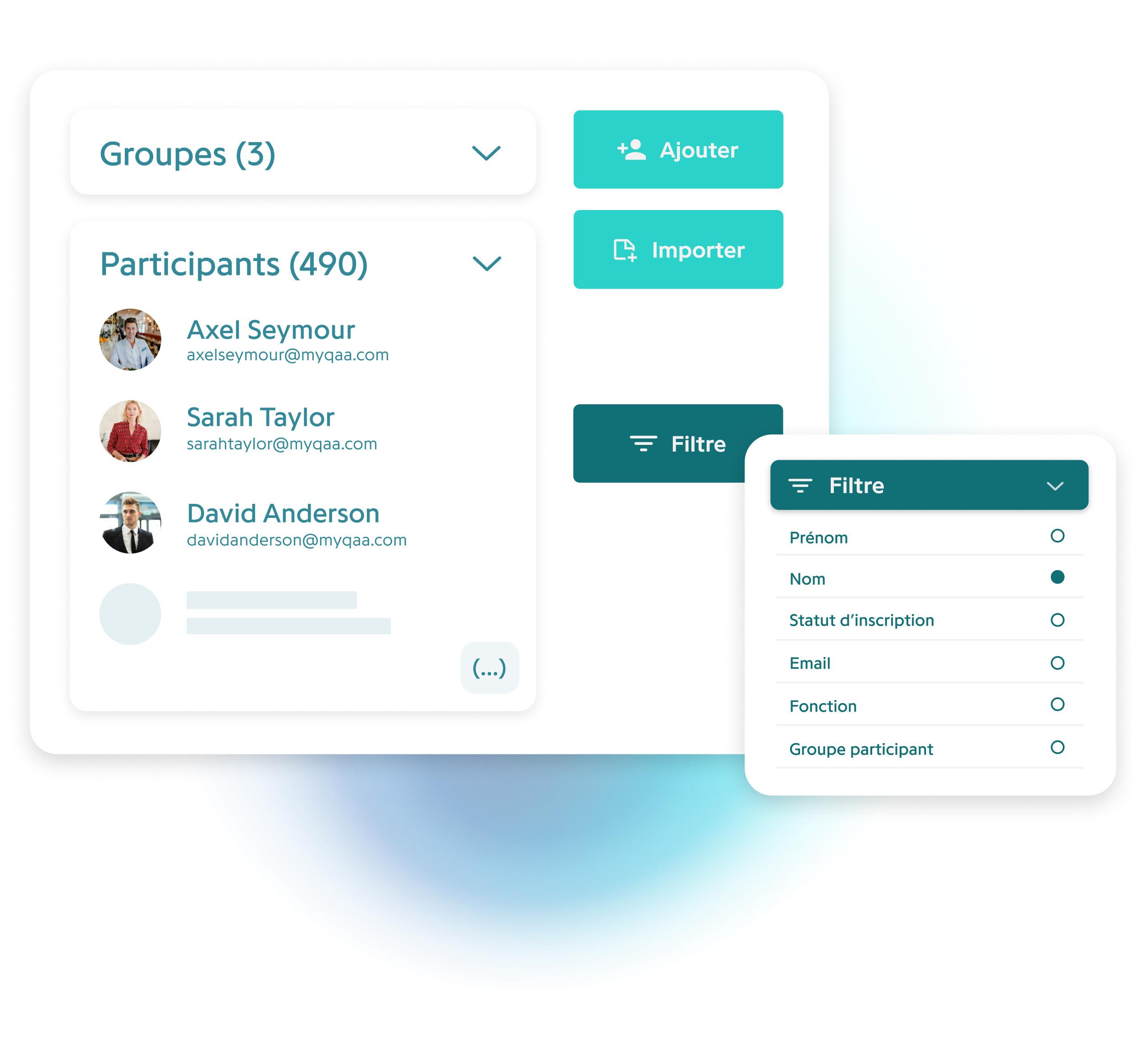 Listing participant - Centre de contrôle des participants - Plateforme de gestion d'événements Eventdrive