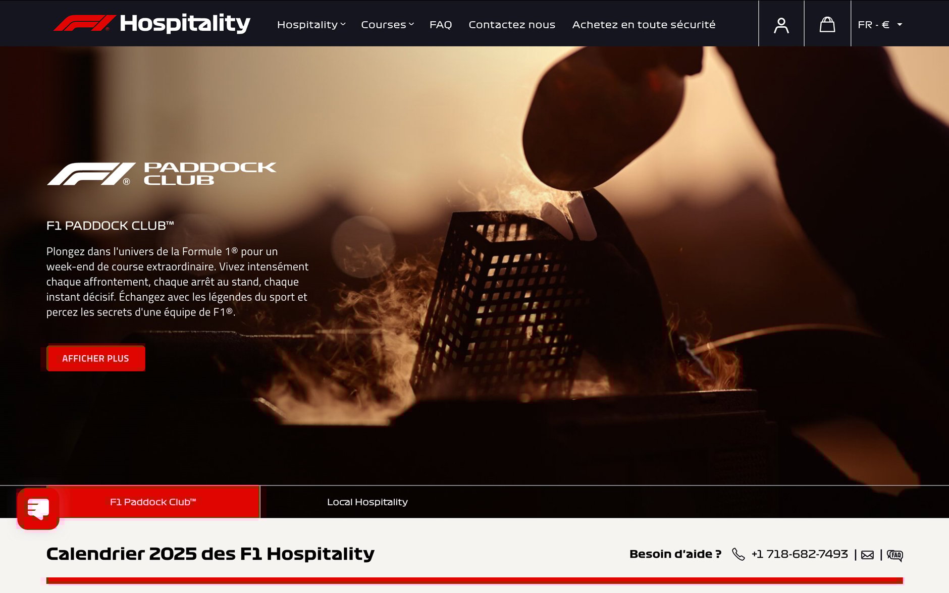 Page d’accueil du site F1 Hospitality présentant le 